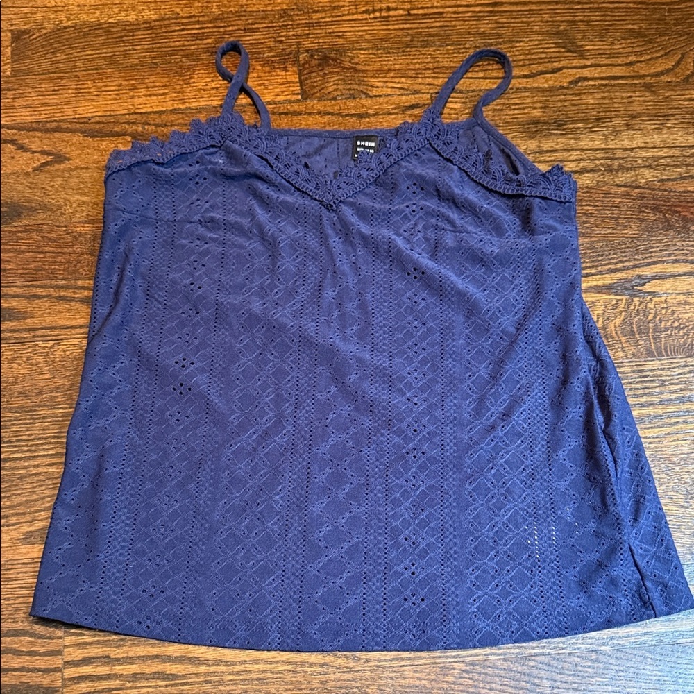SHEIN Navy Eyelet Lace-Trim Camisole